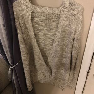 Backless tan and grey sweater